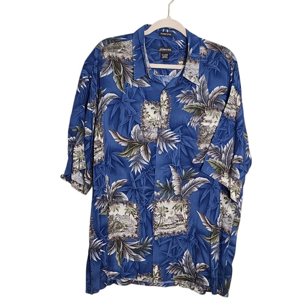 St. John's Bay Island Style Shirt Blue Palm Print XXL